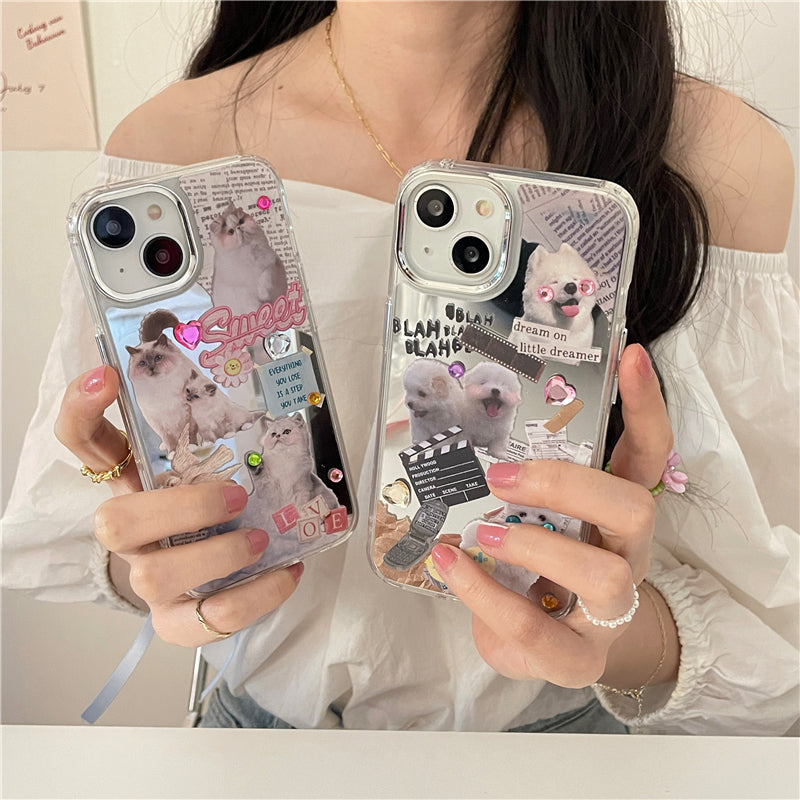 Meme Case Smile cat and dog mirror iPhone case Phone Case Three Fleas