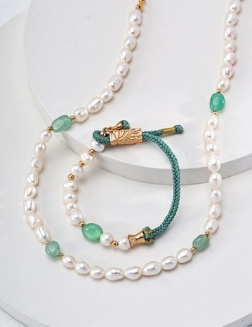 6.0-8.0mm Freshwater Pearl Jade Beaded Necklace