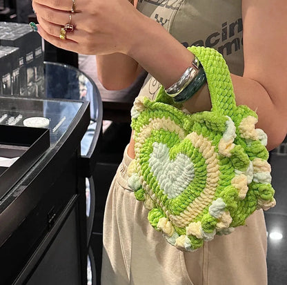 Green Heart Handmade Crochet Handbag | Bag | Three Fleas