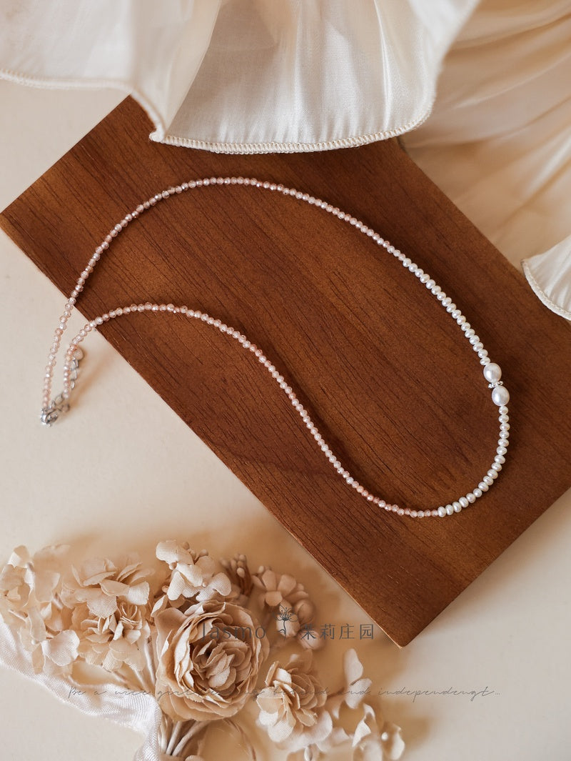 2.5-3 mm Freshwater Pearl Zircon Necklace