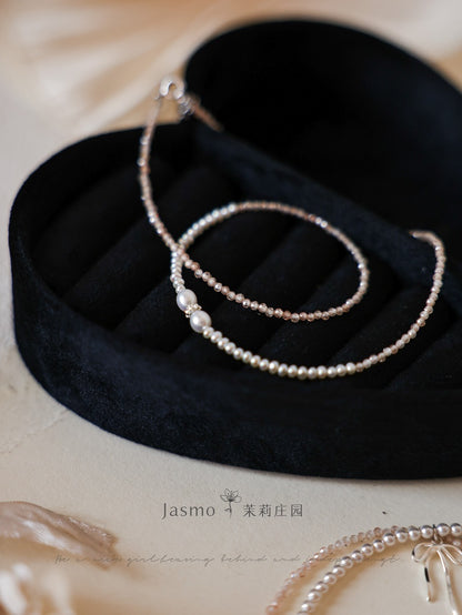 2.5-3 mm Freshwater Pearl Zircon Necklace