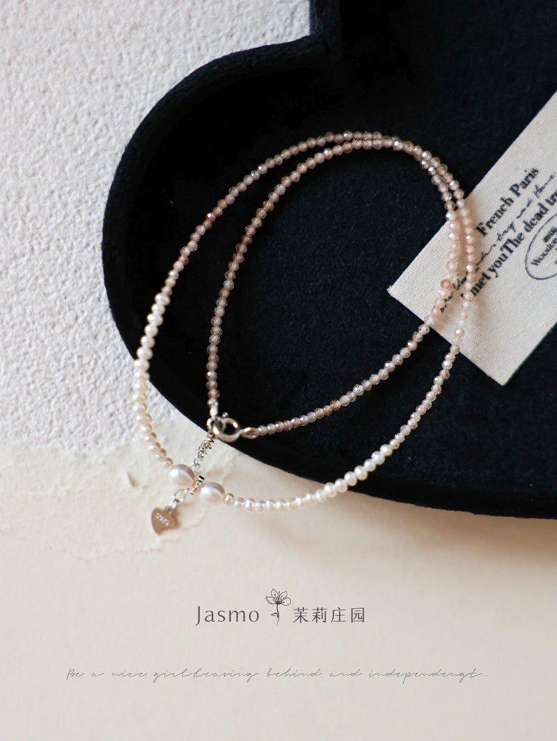 2.5-3 mm Freshwater Pearl Zircon Necklace