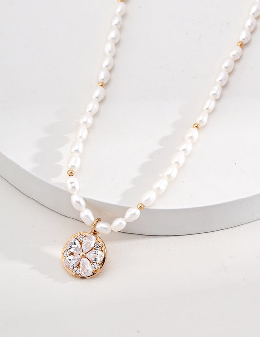 3.0-5.0mm Freshwater Pearl Flower Pendant Necklace