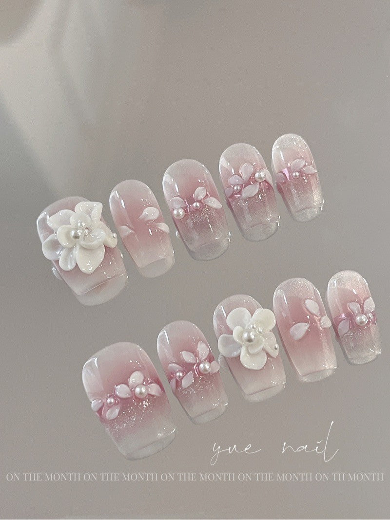 3D Flower Ombre Pink Press On Nails Set