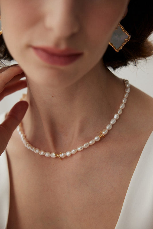 5.5-6.5mm Baroque Pearl Knot Beaded Necklace