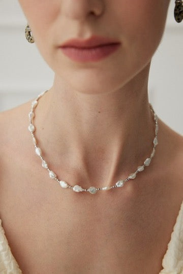 6.0-7.0mm Baroque Pearl Silver Beaded Necklace