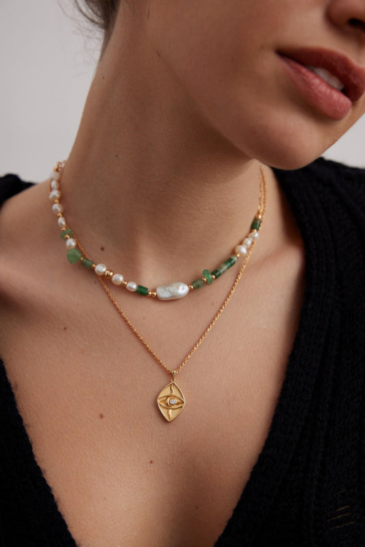 6.0-10.0mm Baroque Pearl Jade Crystal Beaded Necklace