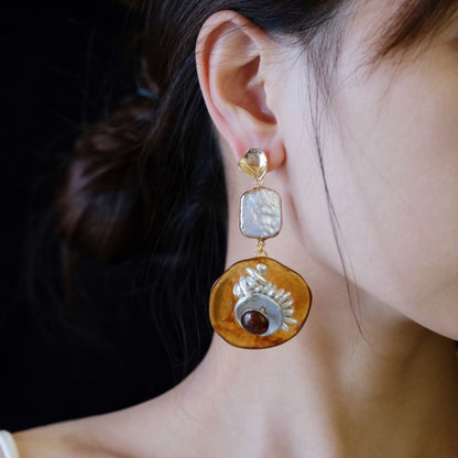 Amber Disc Statement Earrings