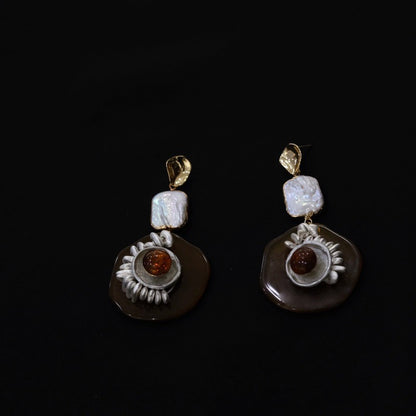 Amber Disc Statement Earrings