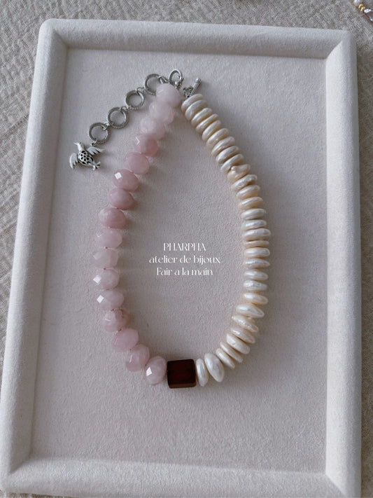 Baroque Pearl Pink Crystal Ombre Beaded Necklace