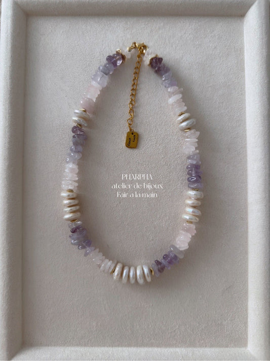 Baroque Pearl Purple Crystal Ombre Beaded Necklace