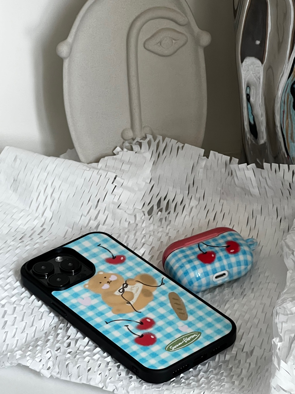 Bear Blue Plaid Printed Phone Case