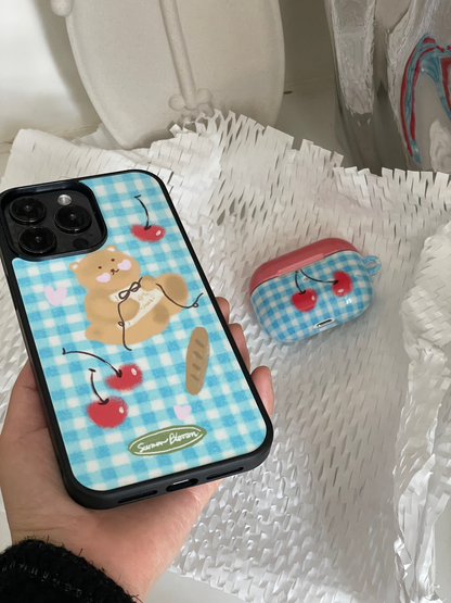 Bear Blue Plaid Printed Phone Case