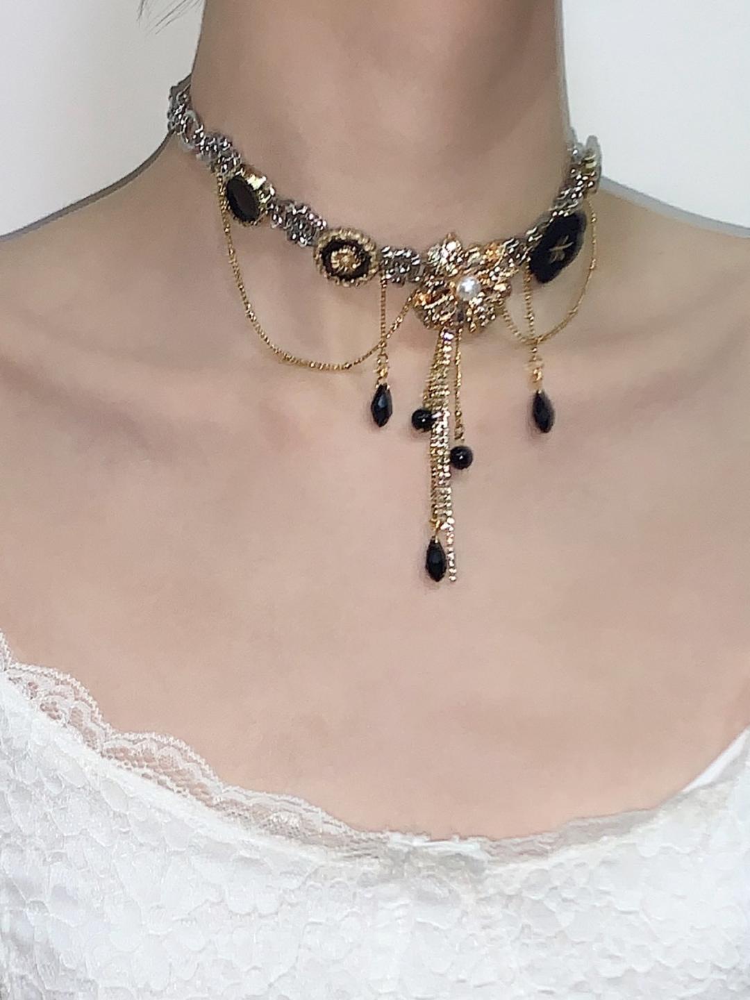 Black Golden Layered Tassel Choker