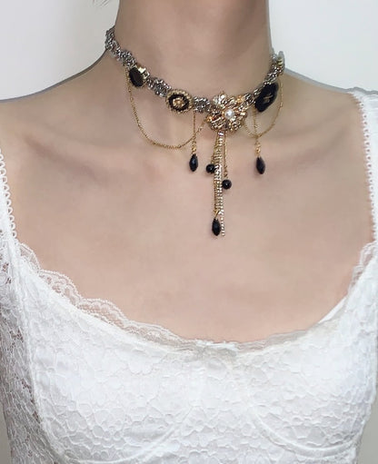 Black Golden Layered Tassel Choker