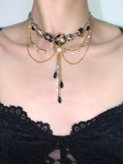 Black Golden Layered Tassel Choker