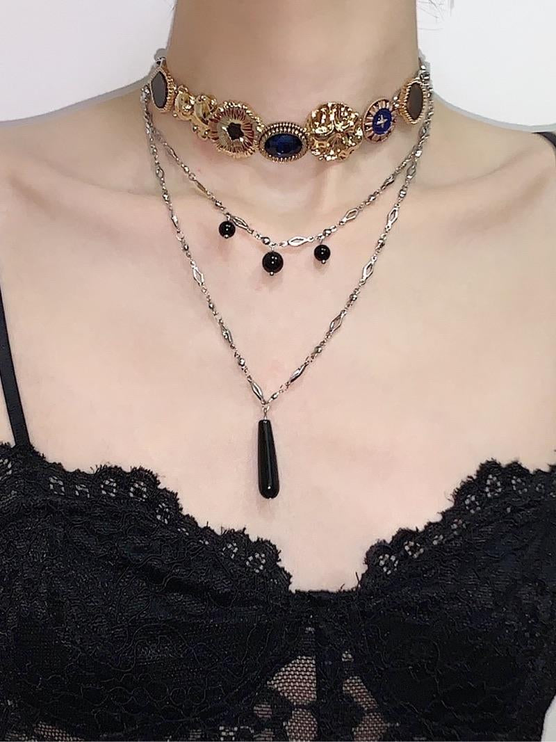 Black Golden Layered Tassel Choker