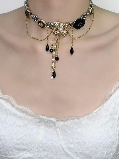 Black Golden Layered Tassel Choker