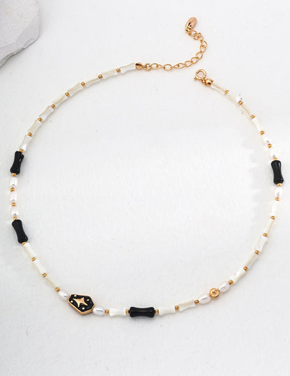 Black Onyx Pearl Beaded Necklace