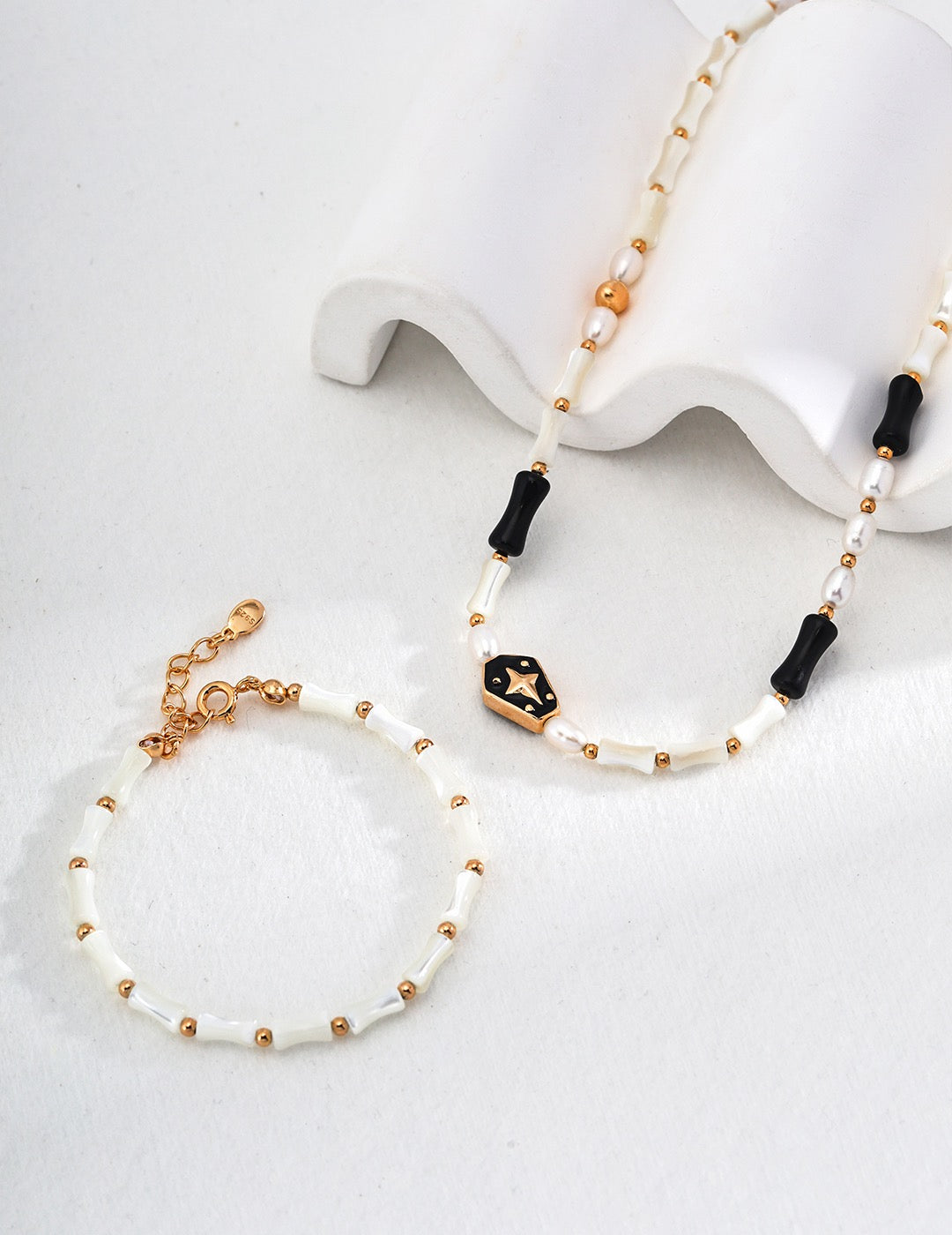 Black Onyx Pearl Beaded Necklace