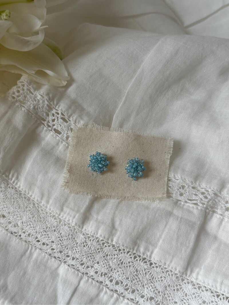 Blue Beaded Flower Earrings