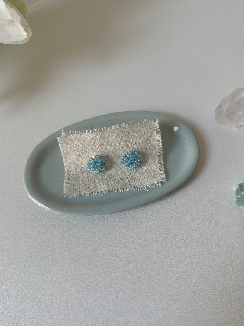 Blue Beaded Flower Earrings