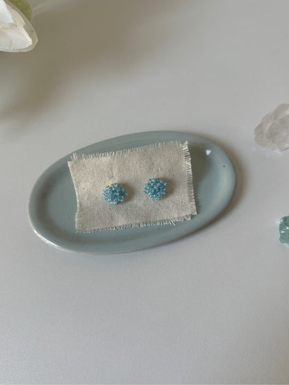 Blue Beaded Flower Earrings