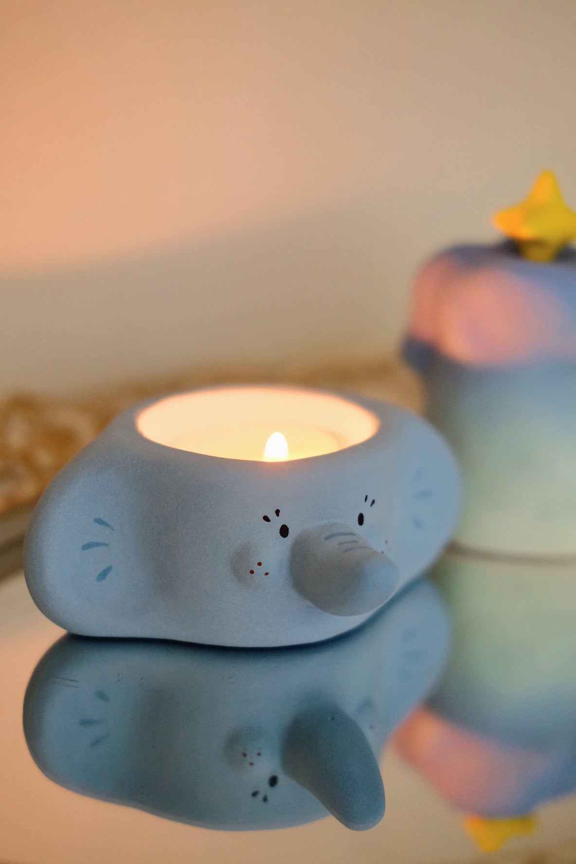 Blue Blue Elephant Candle Holder With Star Hat