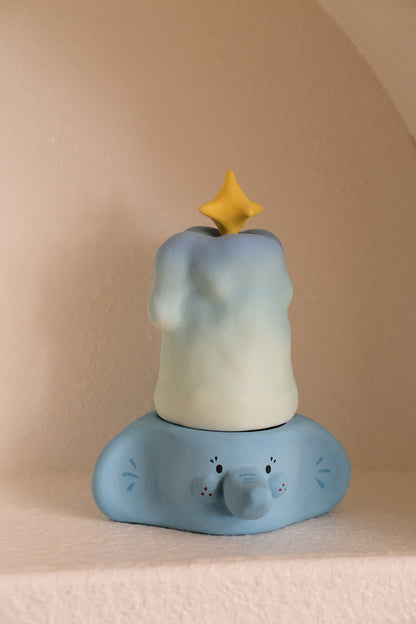 Blue Blue Elephant Candle Holder With Star Hat