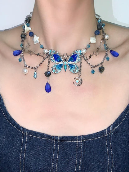 Blue Butterfly Pendant Tassel Necklace Waist Chain