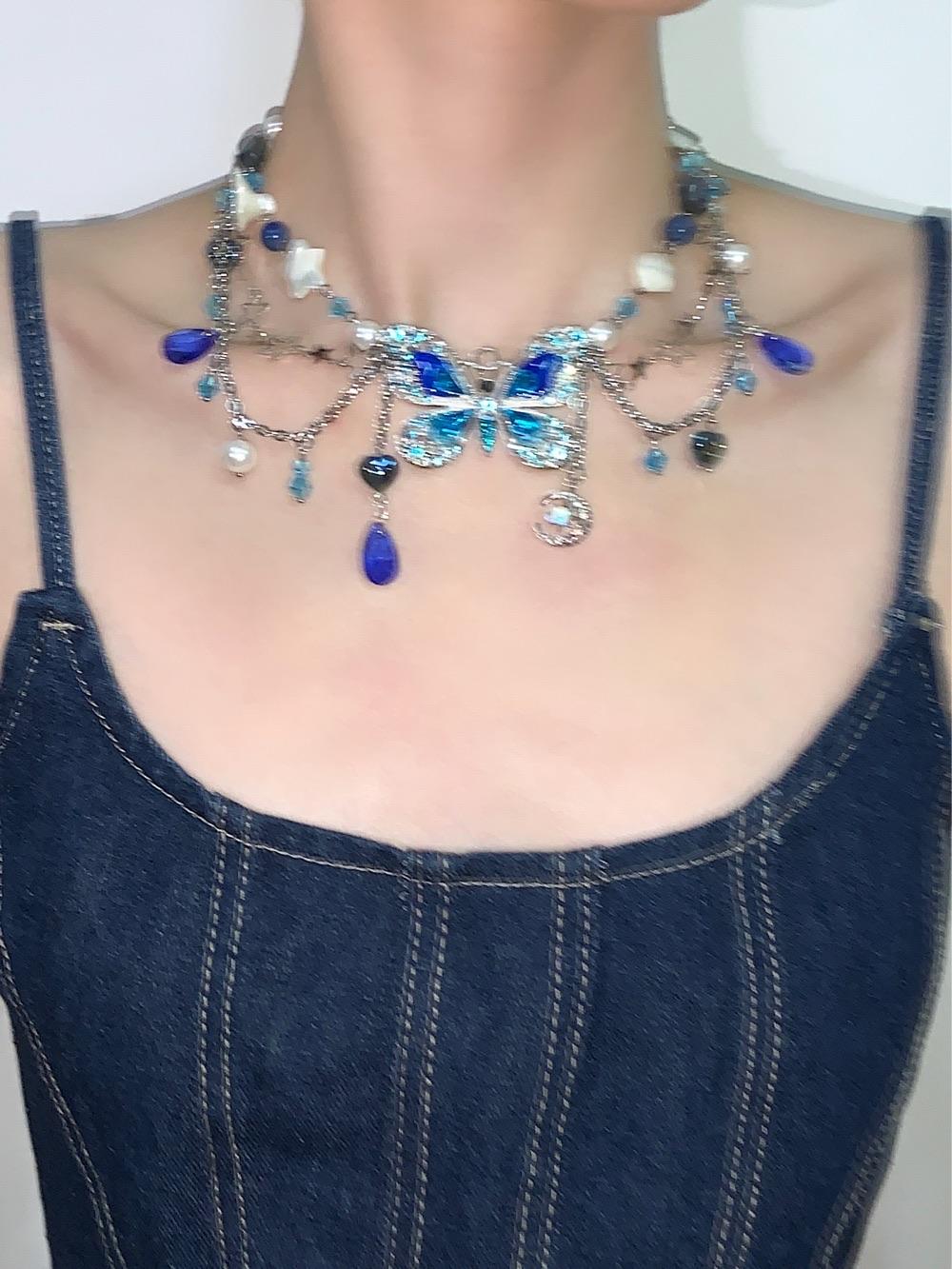 Blue Butterfly Pendant Tassel Necklace Waist Chain