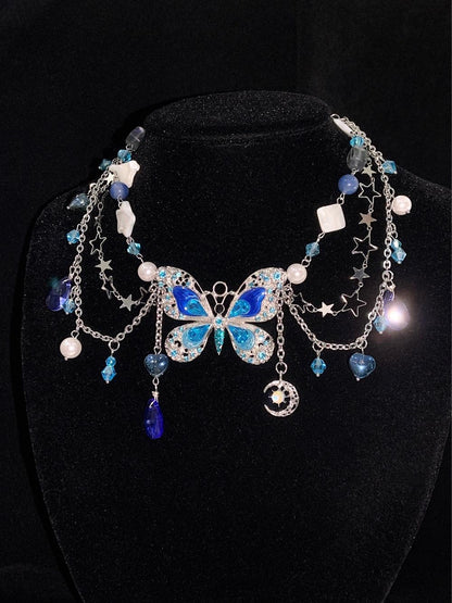 Blue Butterfly Pendant Tassel Necklace Waist Chain