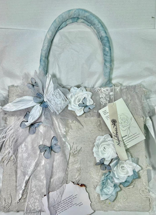 Blue Butterfly Rose Lace Tote