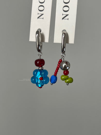 Blue Flower Asymmetric Earrings