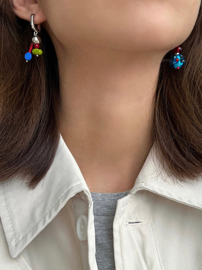 Blue Flower Asymmetric Earrings