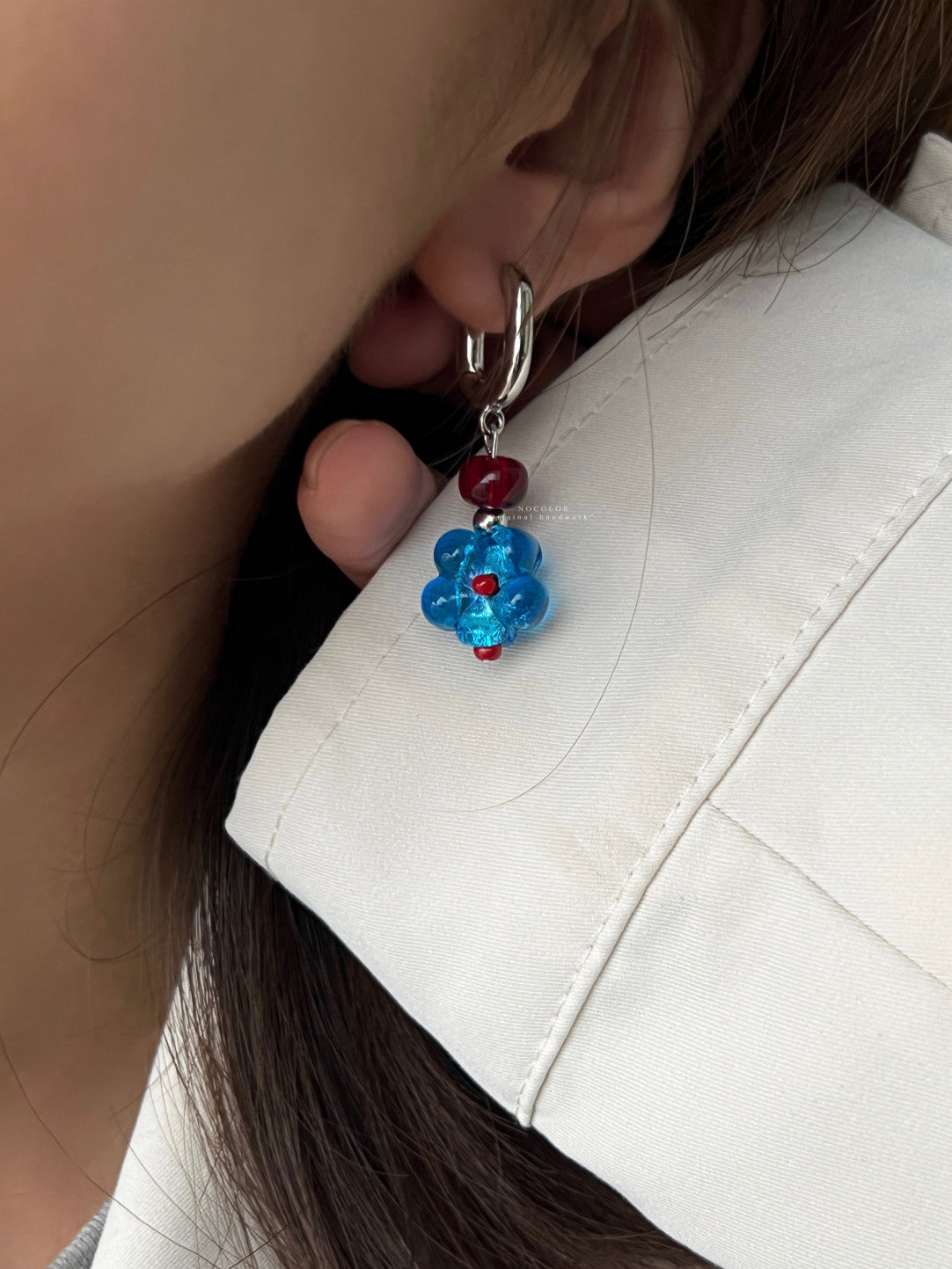 Blue Flower Asymmetric Earrings