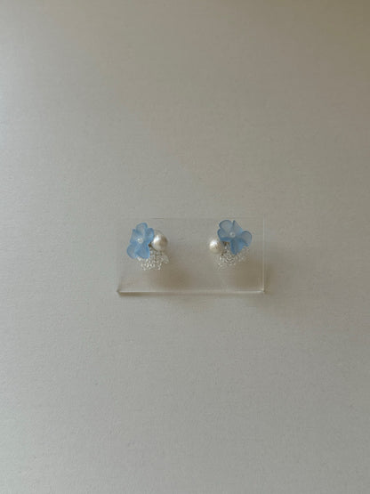 Blue Flower Beaded Pearl Earrings