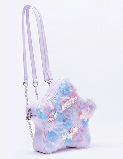 Blue Pink Plush Star Shape Backpack