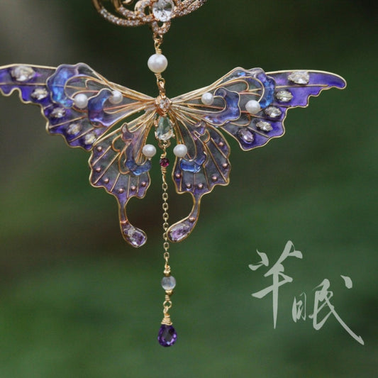 Blue Purple Ombre Butterfly Necklace