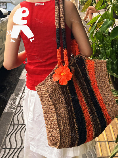 Bohemian Rhapsody Handmade Striped Straw Bag