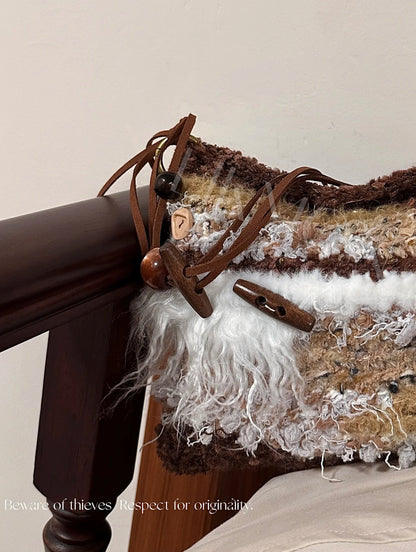 Bohemian Rustic Fluffy Crochet Shoulder Bag