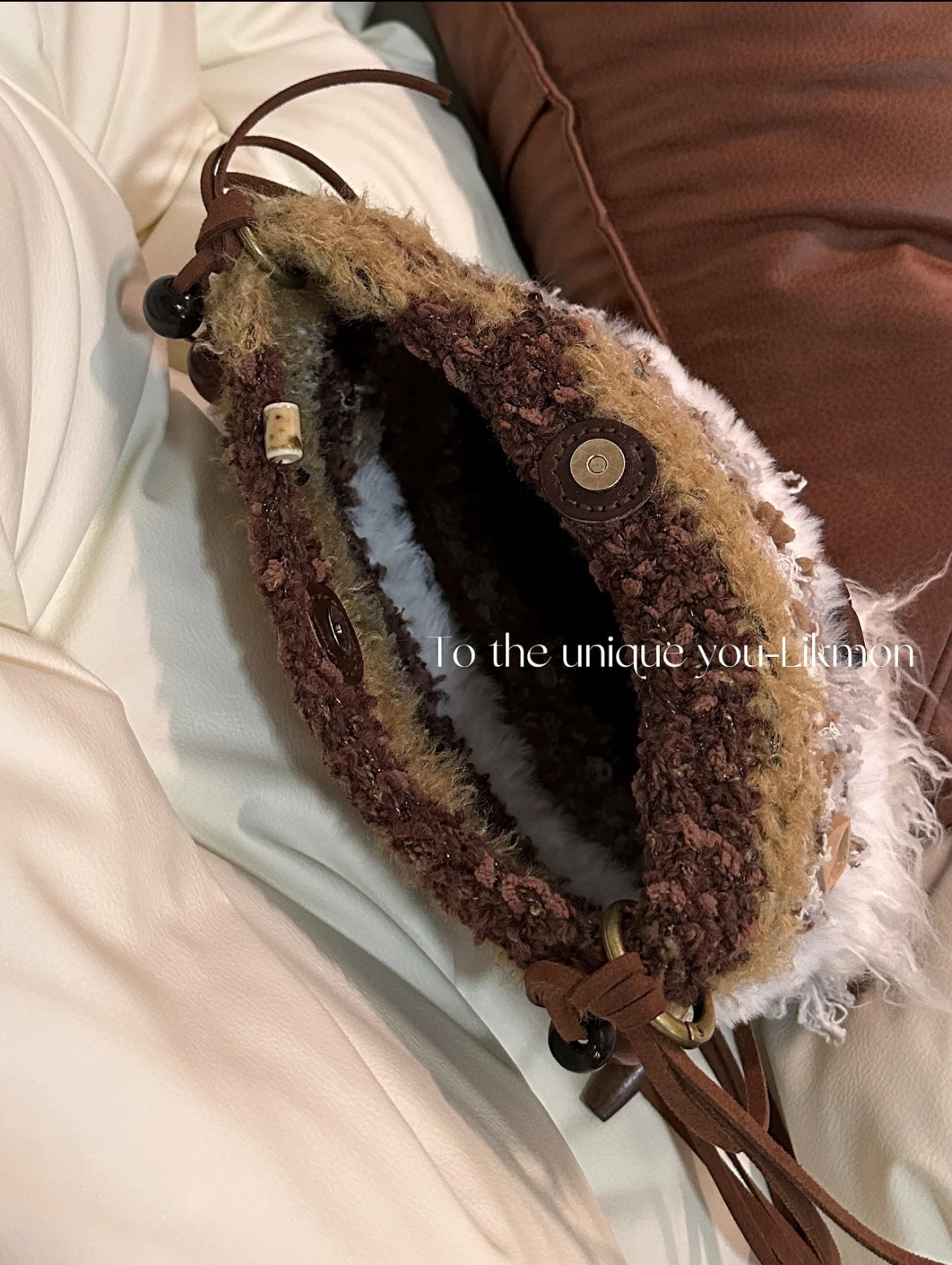 Bohemian Rustic Fluffy Crochet Shoulder Bag