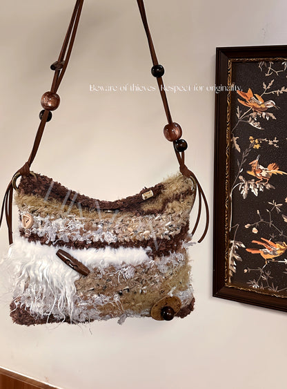 Bohemian Rustic Fluffy Crochet Shoulder Bag