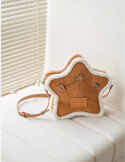 Brown Plush Star Shape Backpack