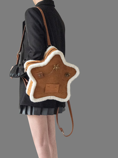 Brown Plush Star Shape Backpack