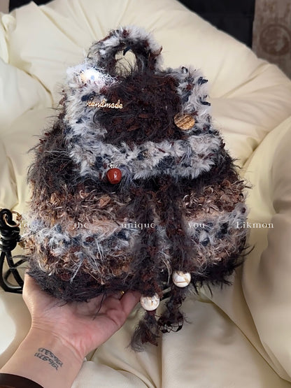 Brown Sugar Fluffy Crochet Backpack