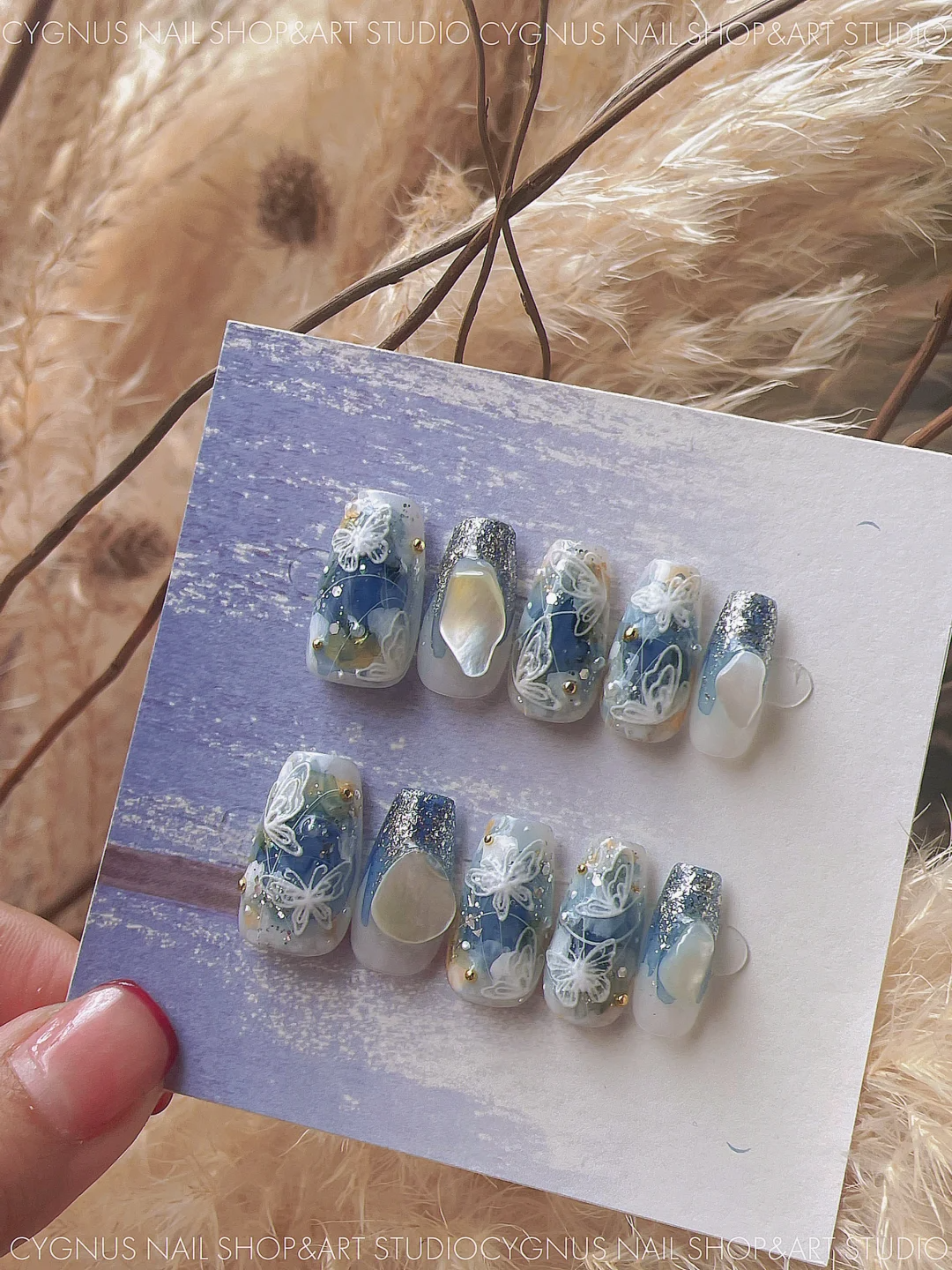 Butterfly Ocean Hand Painted Press On Nails Set
