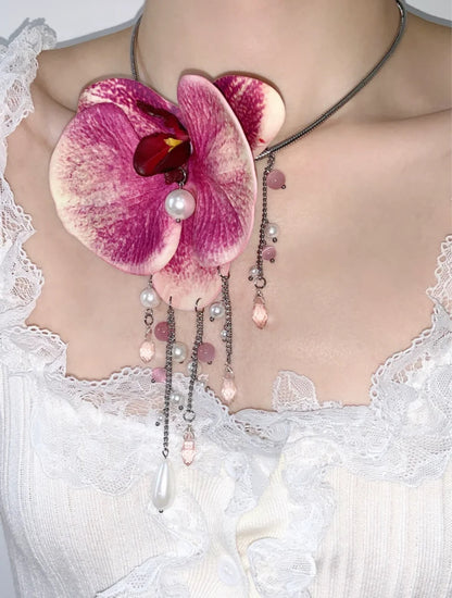 Butterfly Orchid Tassel Necklace