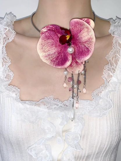 Butterfly Orchid Tassel Necklace