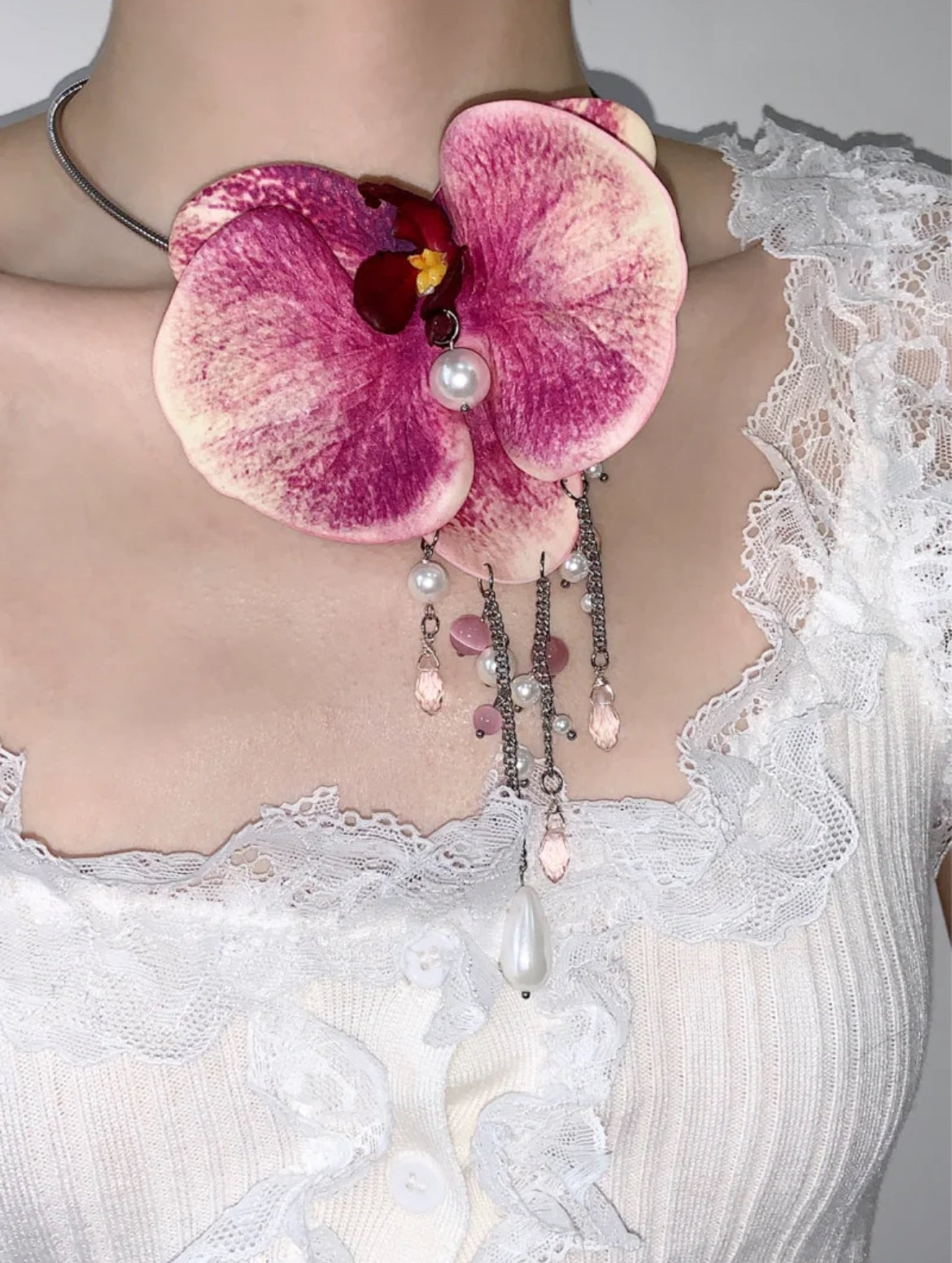 Butterfly Orchid Tassel Necklace